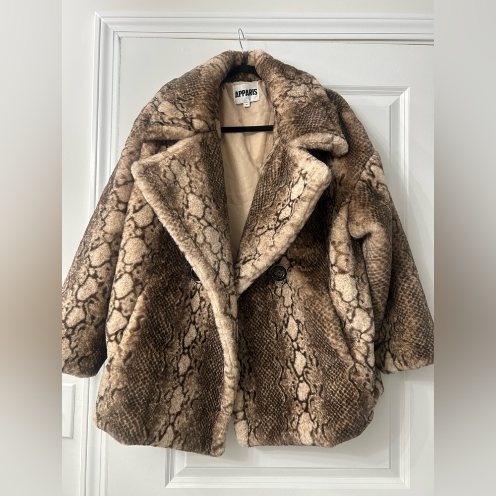 Apparis Tan Faux Fur Snake Print Coat
